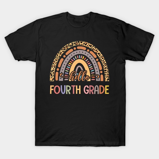 Hello Fourth Grade Leopard Rainbow Back To School T-Shirt by nakaahikithuy